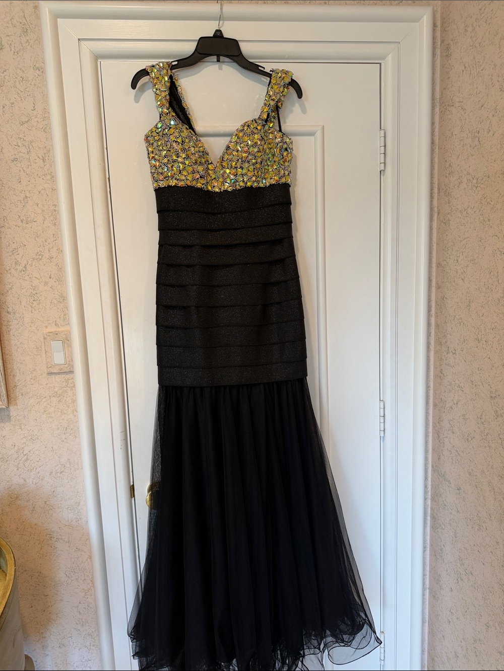 Ritzee Originals Black Layered Tulle Formal Dress Gown with Sparkle Bodice